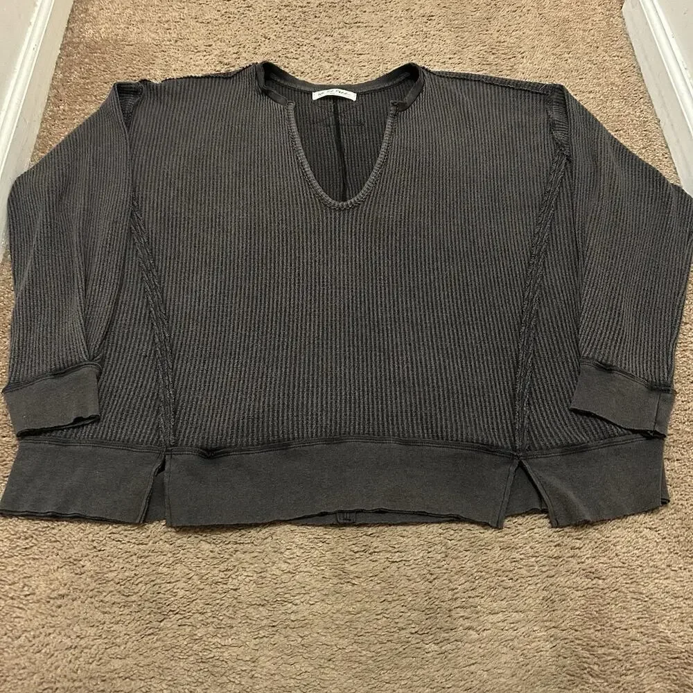 We The Free Oversized Waffle Knit U Neck Sweater Size Small Long Sleeve